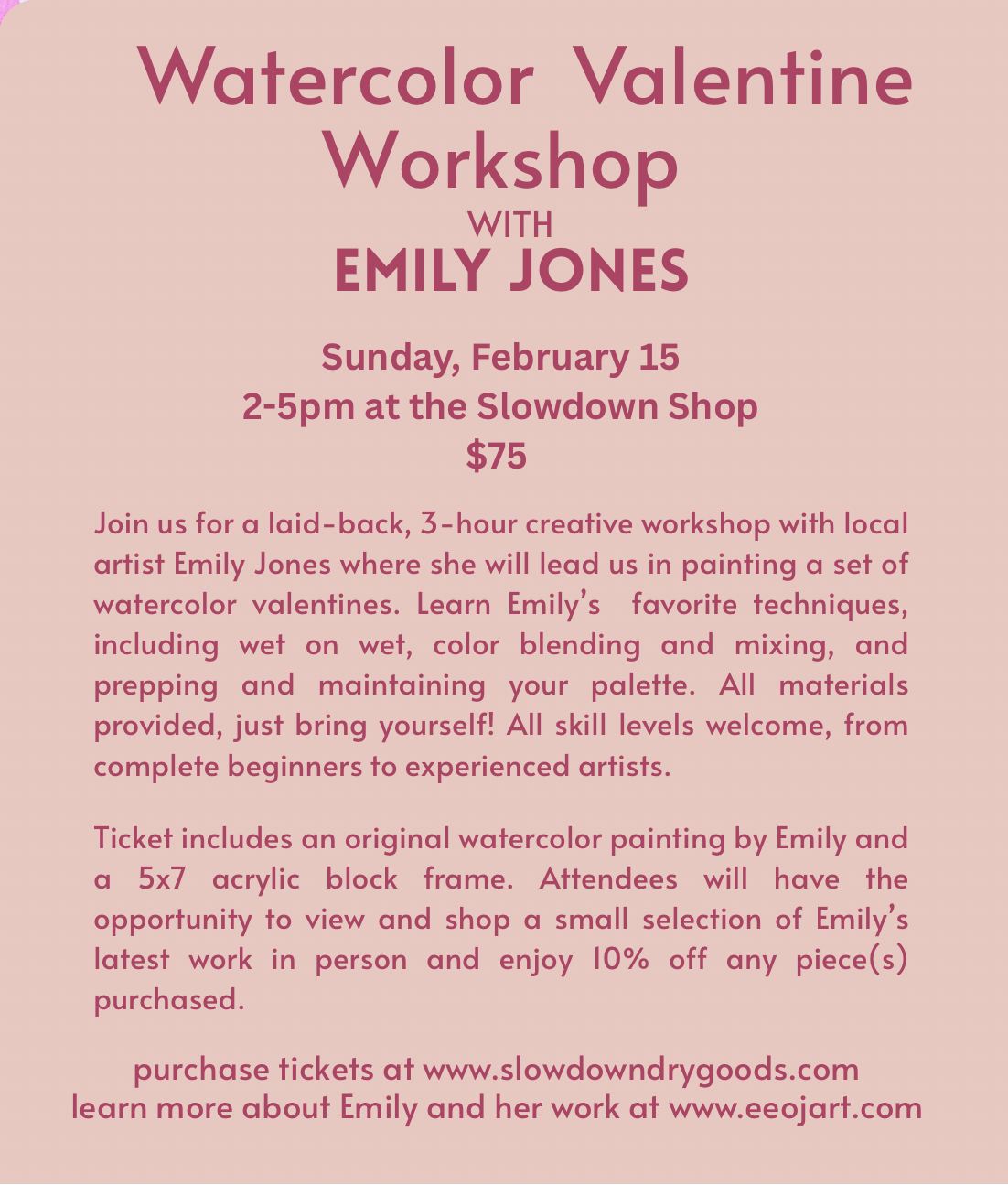 Emily Jones Watercolor Valentine Workshop