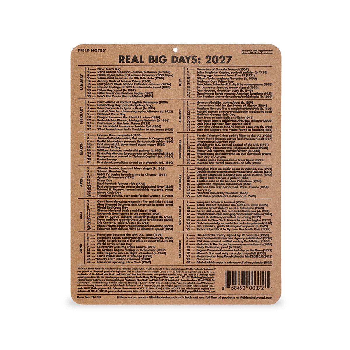 2027 15-Month Work Station Calendar